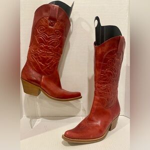 Penny Loves Kenny High Noon Red Leather Western Cowboy Boots
